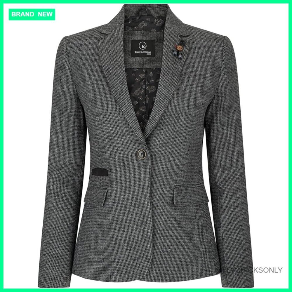 Tweed Herringbone Wool Blend Blazer Slim Fit Notch Collar